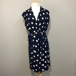 Eliza J Navy Blue and White Polka Dot Dress